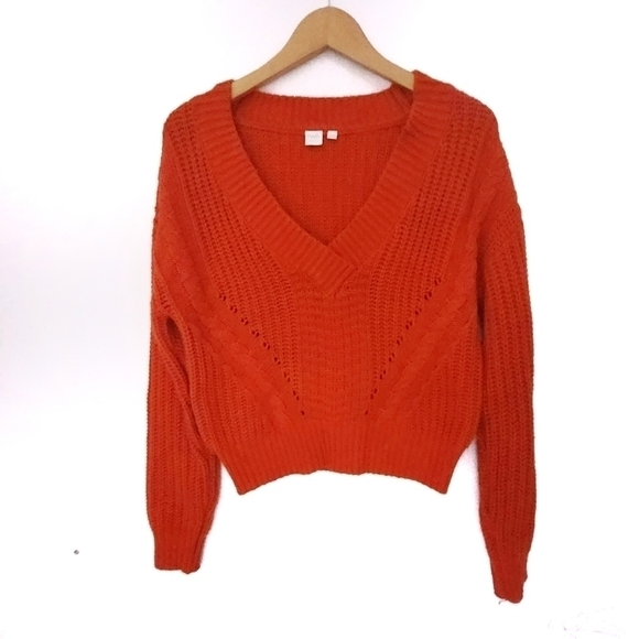 TWIK By Simons Orange Knitted V-Neck Sweater - Picture 3 of 9